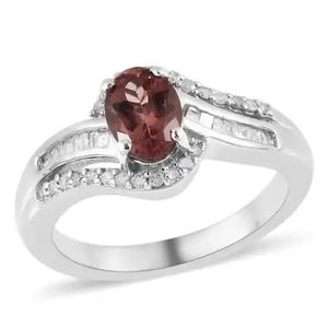 NWT RARE RED ROSE APATITE & DIAMOND RING IN PLATINUM OVER STERLING SILVER SZ 7.0